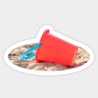 Red Sand Pail on Beach Sticker Sticker